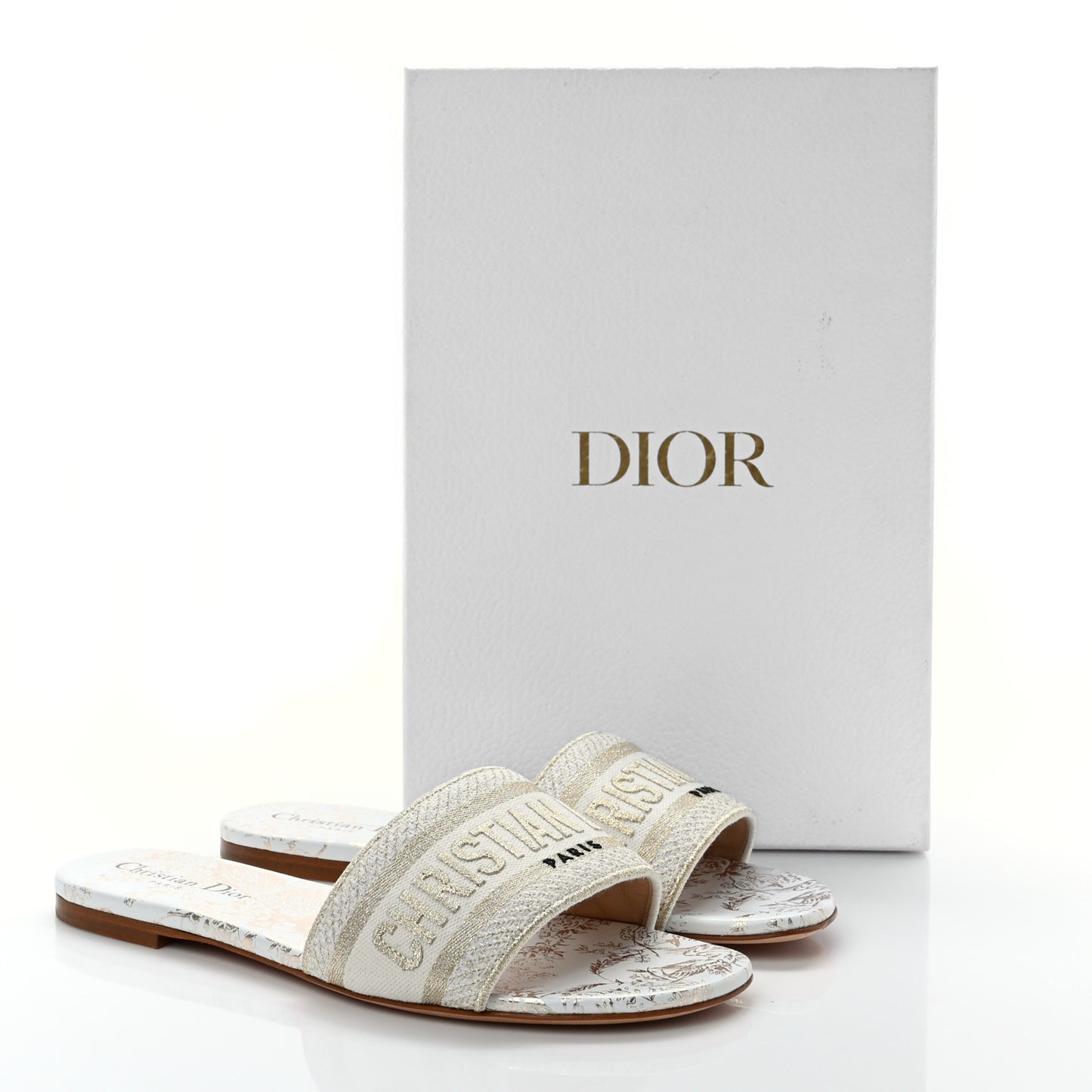 Canvas Lurex Jardin d'Hiver Embroidered Dway Flat Slide Sandals 38.5 White Palladium