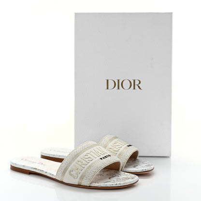 Christian Dior Canvas Lurex Jardin d'Hiver Embroidered Dway Flat Slide Sandals 38.5 White Palladium 9 of 9