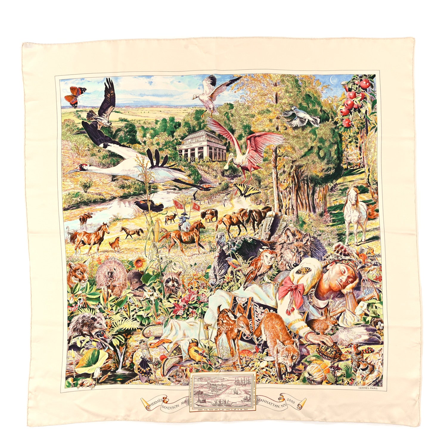 Hermes Silk Madison Avenue Scarf 90 Ivorie Multicolor 1 of 4