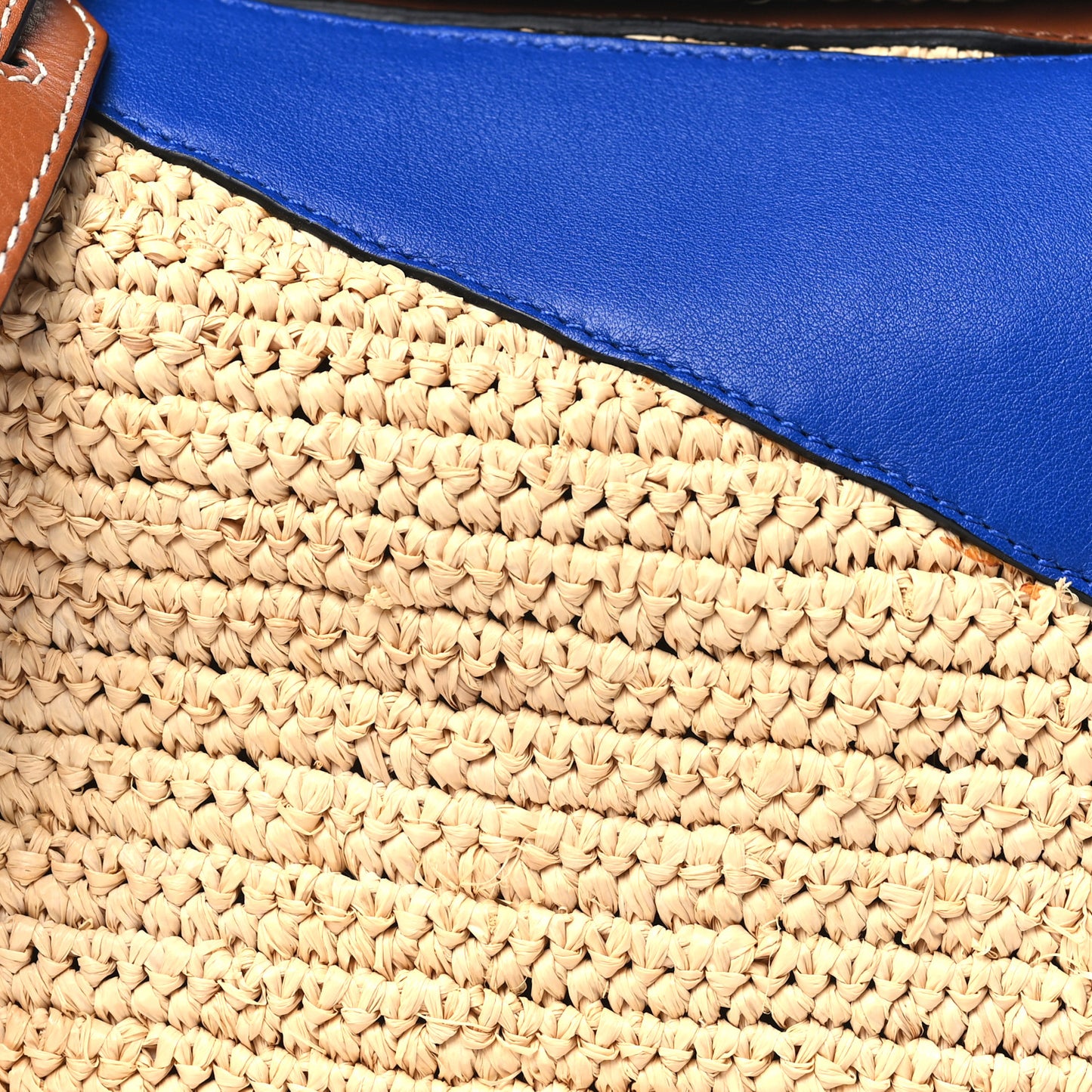 Calfskin Raffia Paula's Ibiza Medium Puzzle Bag Blue Tan