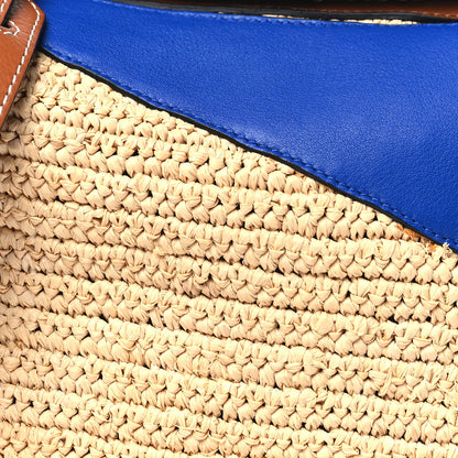 Loewe Calfskin Raffia Paula's Ibiza Medium Puzzle Bag Blue Tan 7 of 12