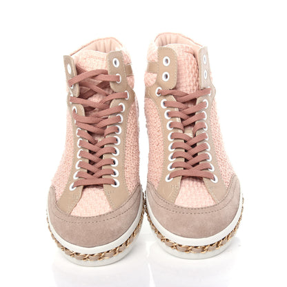 Chanel Tweed Patent Calfskin High Top Sneakers 37 Light Pink Light Beige 5 of 11