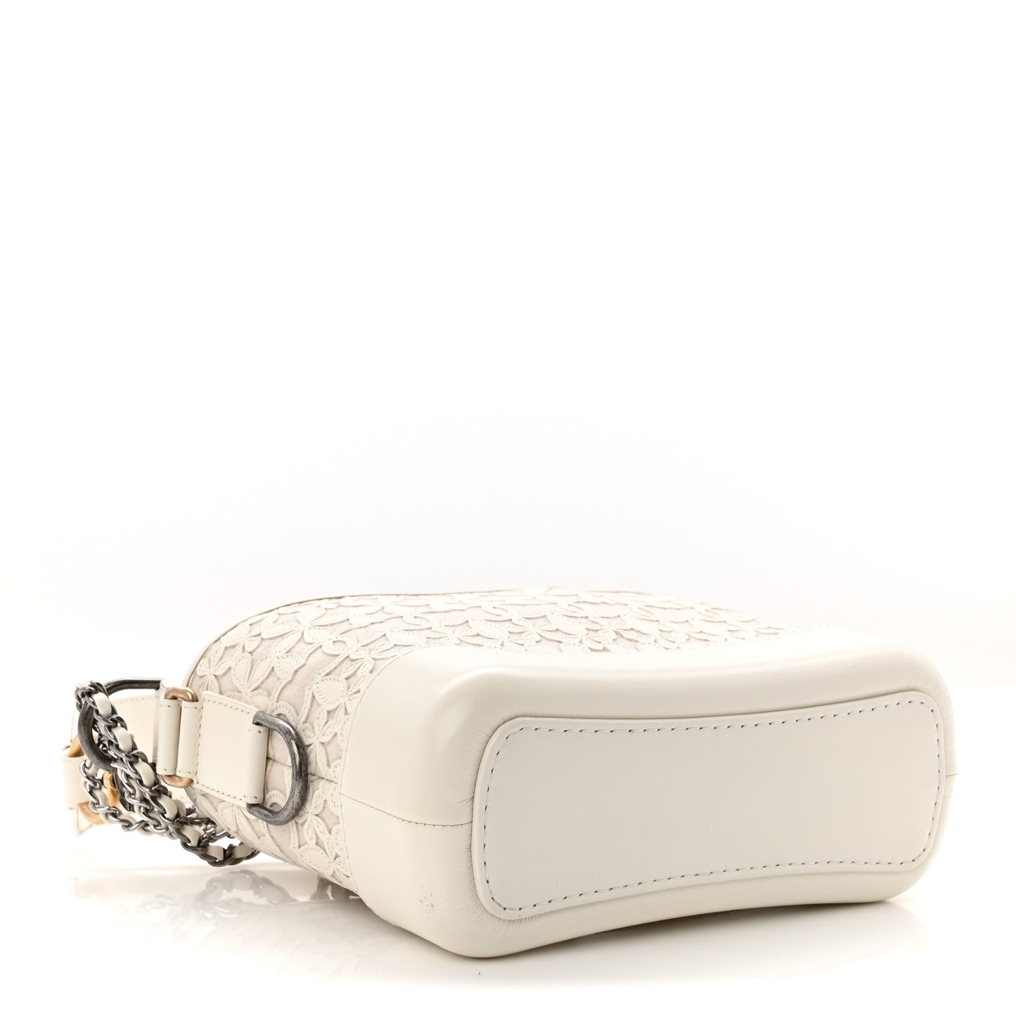 Calfskin Wool Felt Embossed Small Gabrielle Logo Hobo White