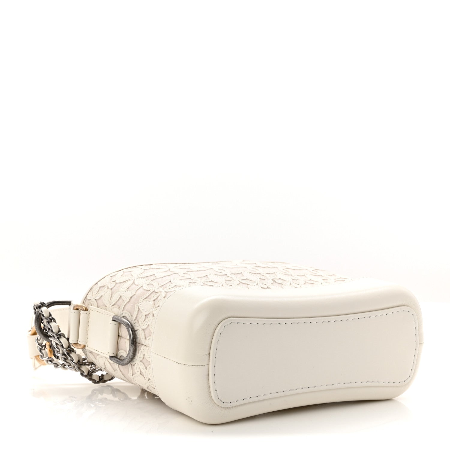 Chanel Calfskin Wool Felt Embossed Small Gabrielle Logo Hobo White 4 of 10