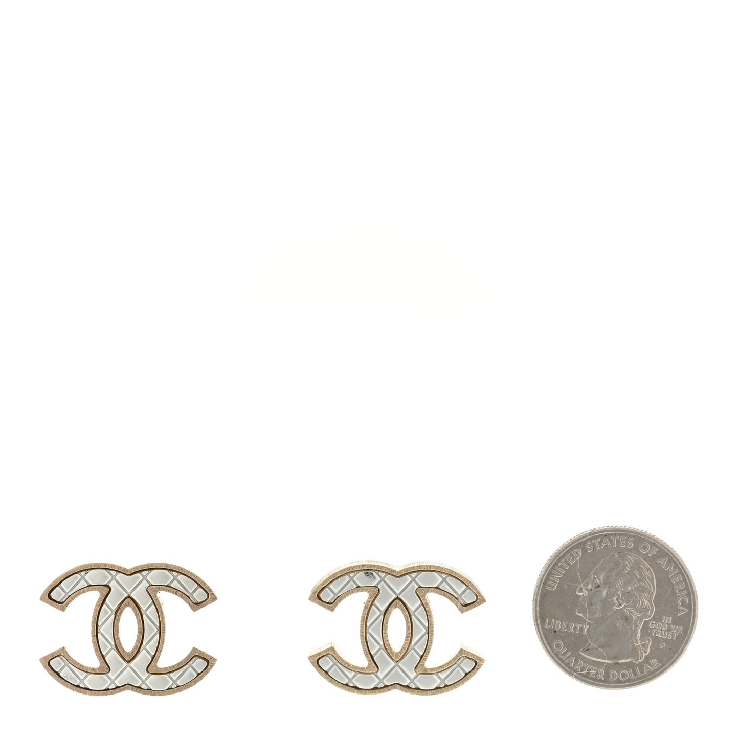 Metal Quilted CC Earrings Gold White