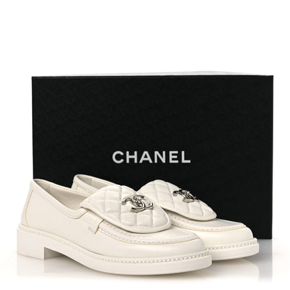 Chanel Shiny Lambskin Quilted CC Turnlock Loafers 37.5 White 12 of 12