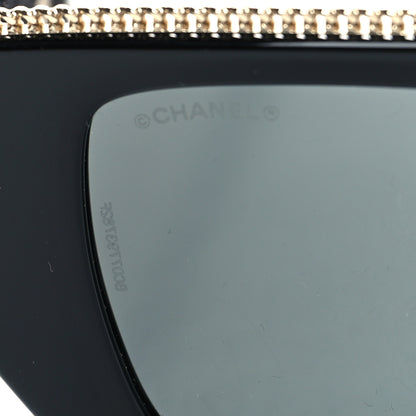 Chanel Acetate Tweed Wool CC Chain Rectangle Sunglasses 71549 Black 7 of 8