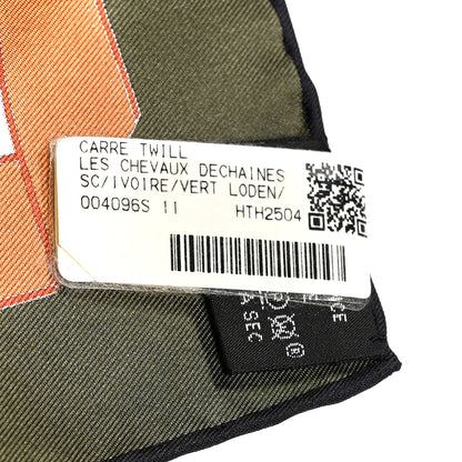 Hermes Silk Les Cheveaux Dechaines Scarf 90 Ivoire Vert Loden Vieil Or 3 of 5