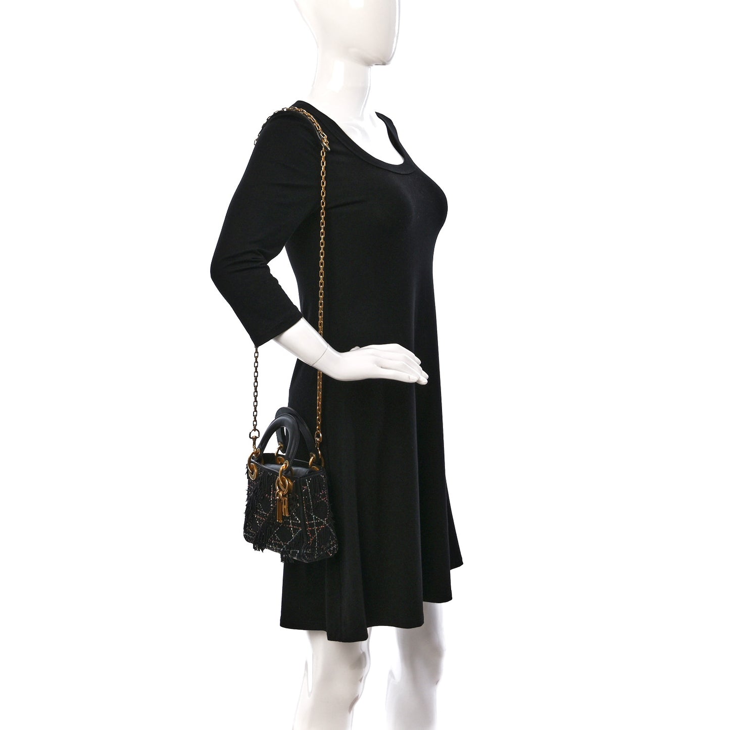 Lambskin Beaded Fringe Mini Lady Dior Black Multicolor