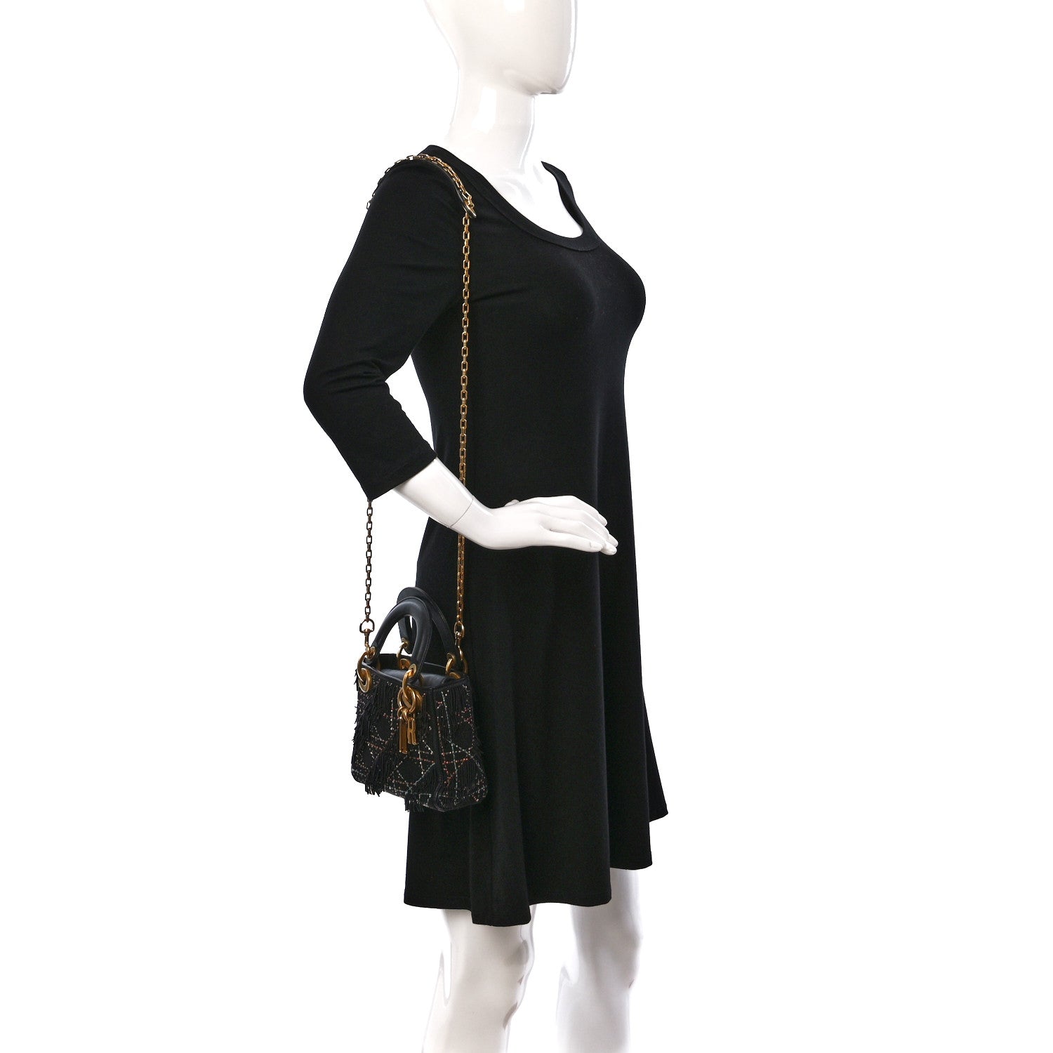 Christian Dior Lambskin Beaded Fringe Mini Lady Dior Black Multicolor 2 of 10