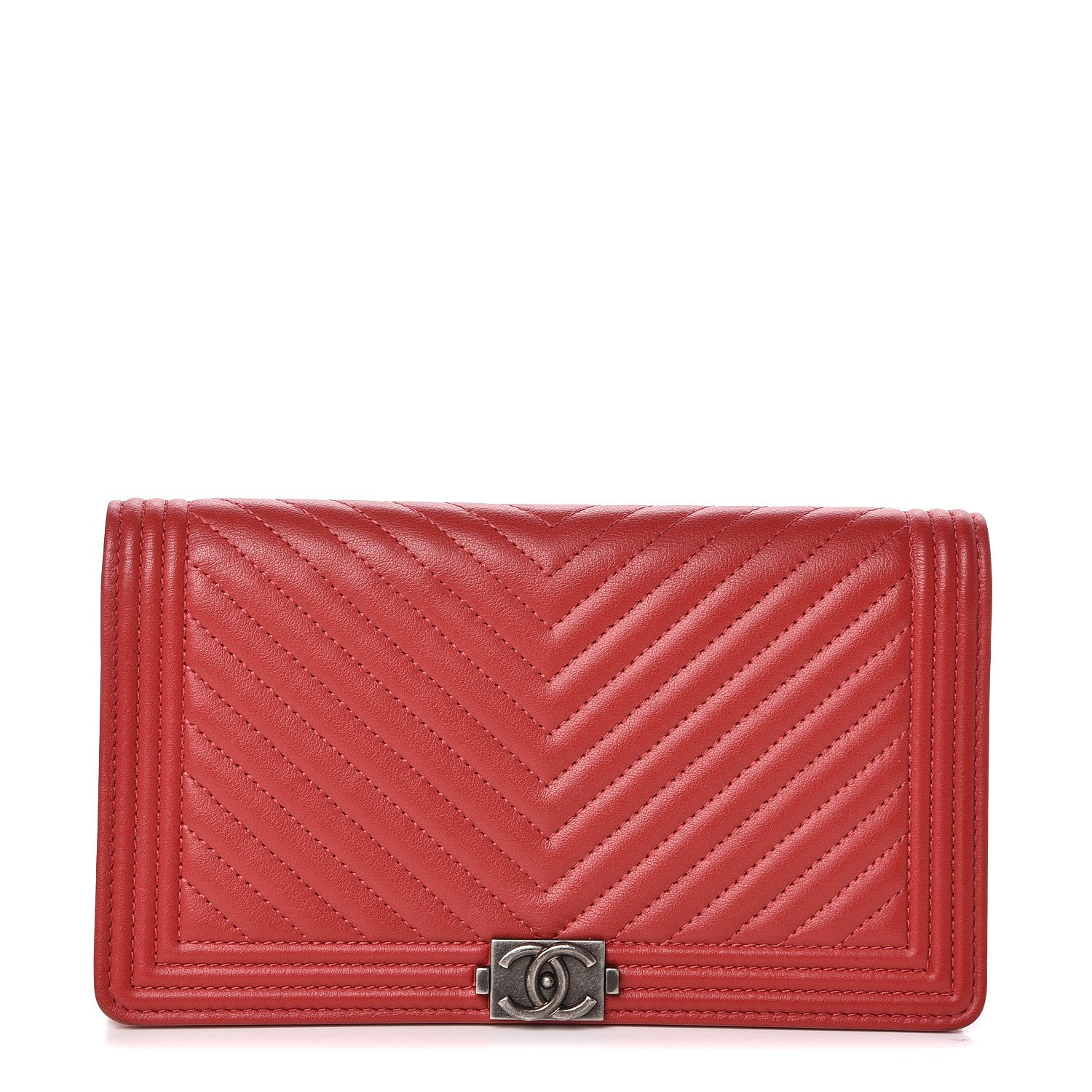 Chanel Calfskin Chevron Quilted Boy Yen Wallet Dark Red 1 of 9