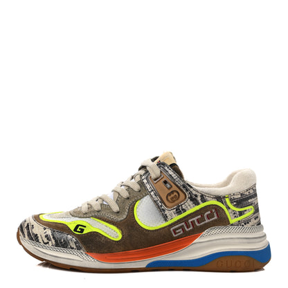 Gucci Suede Calfskin Tejus Printed Womens Ultrapace Sneakers 36 Natural Ardesia Neon Yellow 1 of 11
