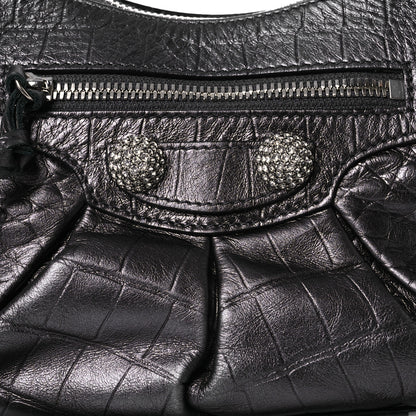 Balenciaga Metallic Calfskin Crocodile Embossed Crystal Small Le Cagole Shoulder Bag Gunmetal 9 of 14