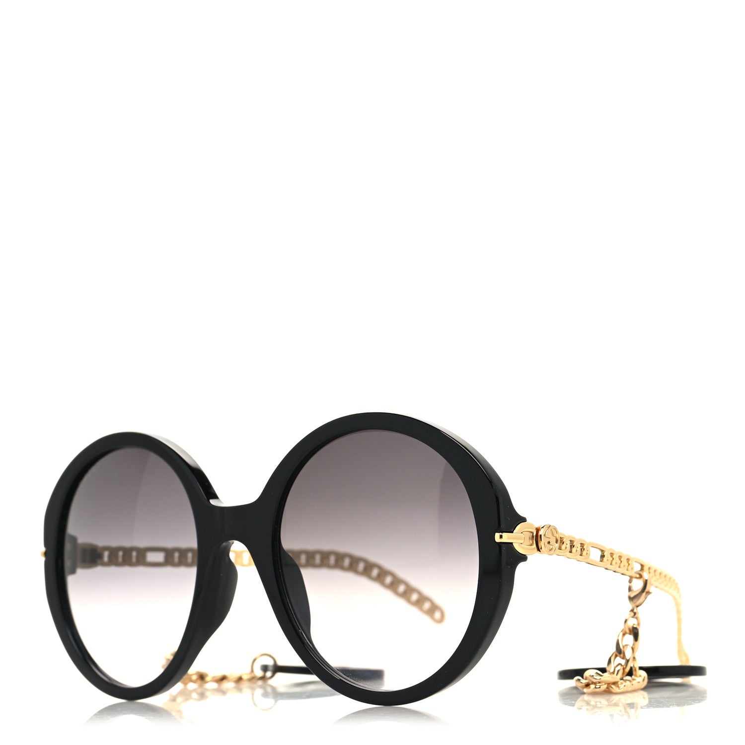 Gucci Acetate Detachable Charm Oversized Frame Round Sunglasses GG0726S Black 1 of 8