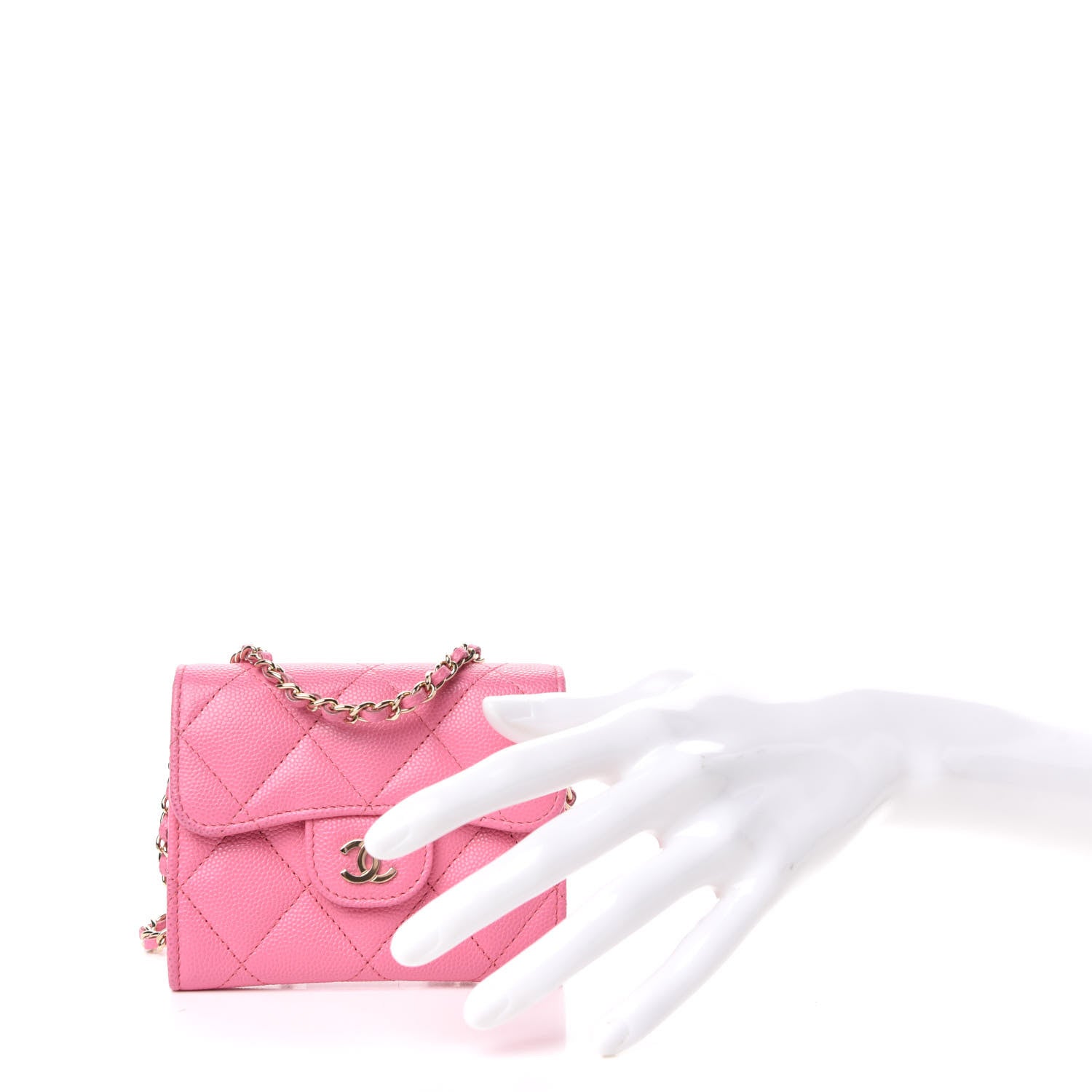 Chanel Caviar Quilted Flap Card Holder On Chain Pink 2 of 8