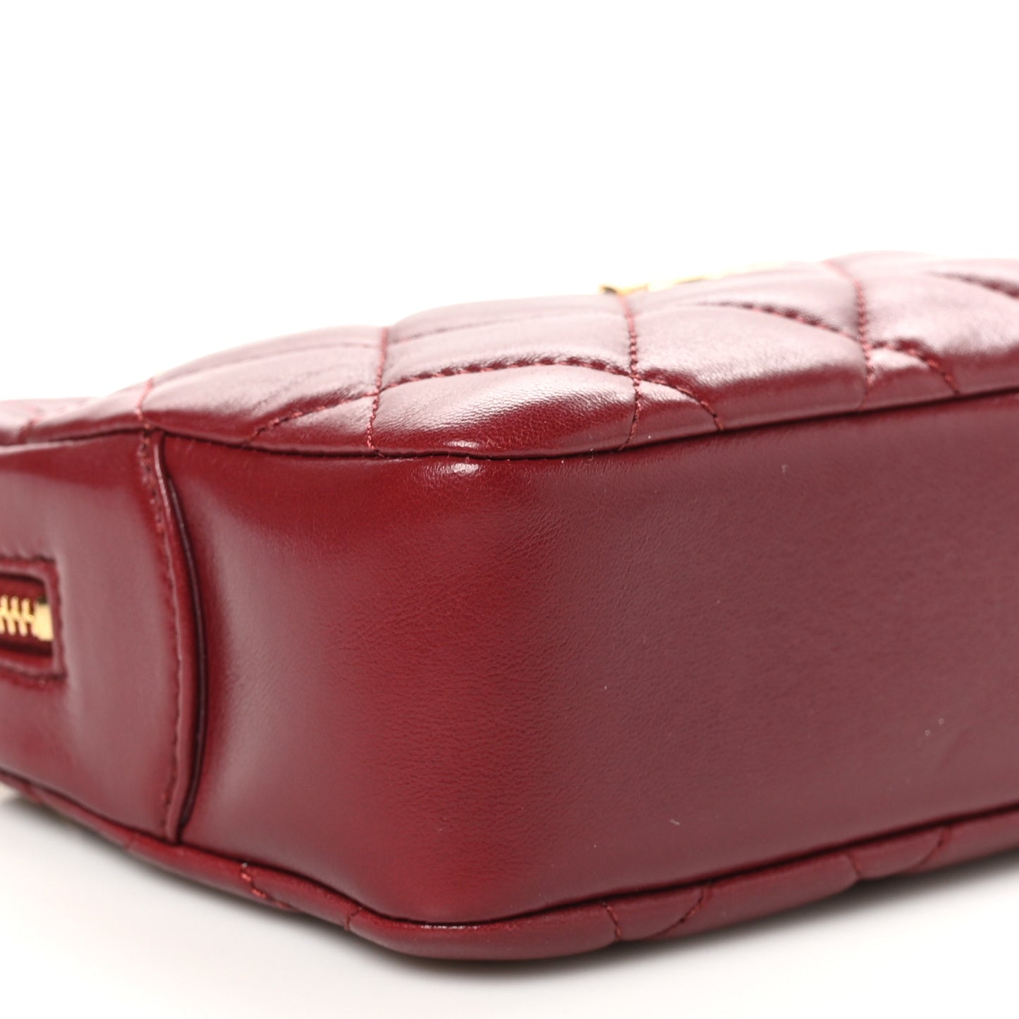 Shiny Lambskin Quilted Mini Camera Case Burgundy