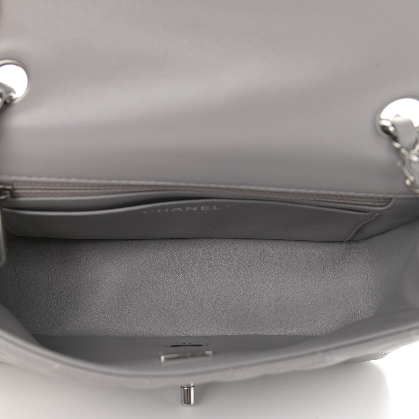 Lambskin Quilted Mini Rectangular Flap Grey