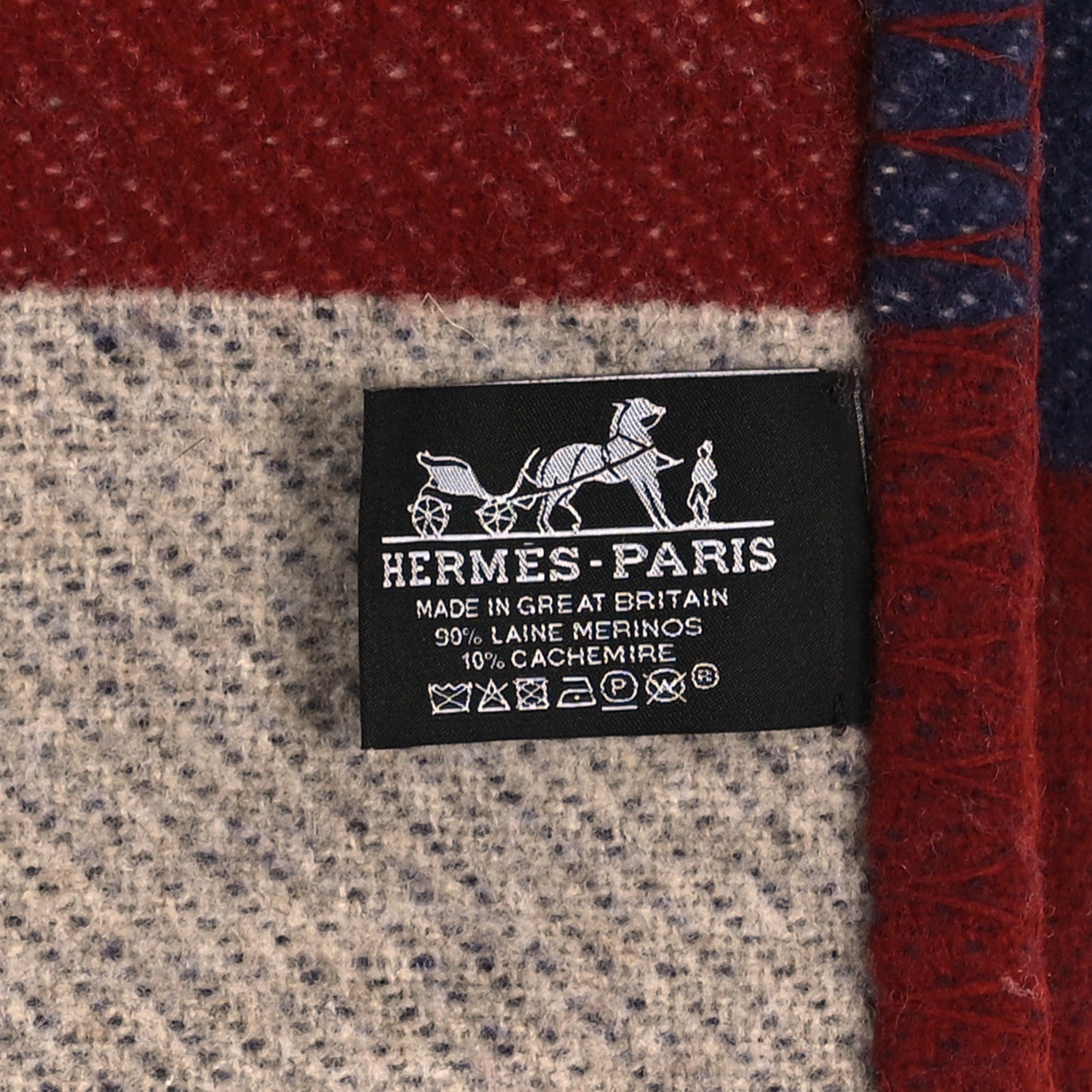 Hermes Cashmere Wool Brandebourgs Blanket Marine Carmin 3 of 3