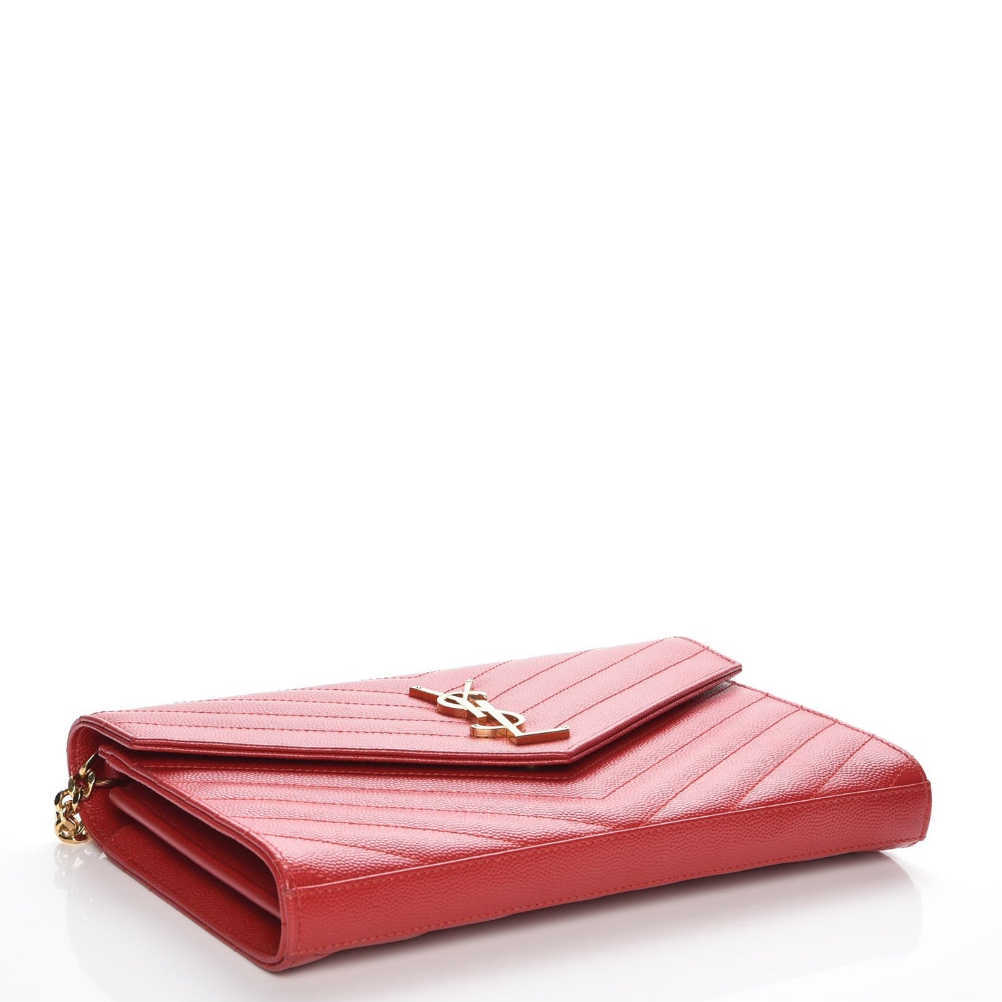 Grain De Poudre Matelasse Chevron Monogram Chain Wallet Red