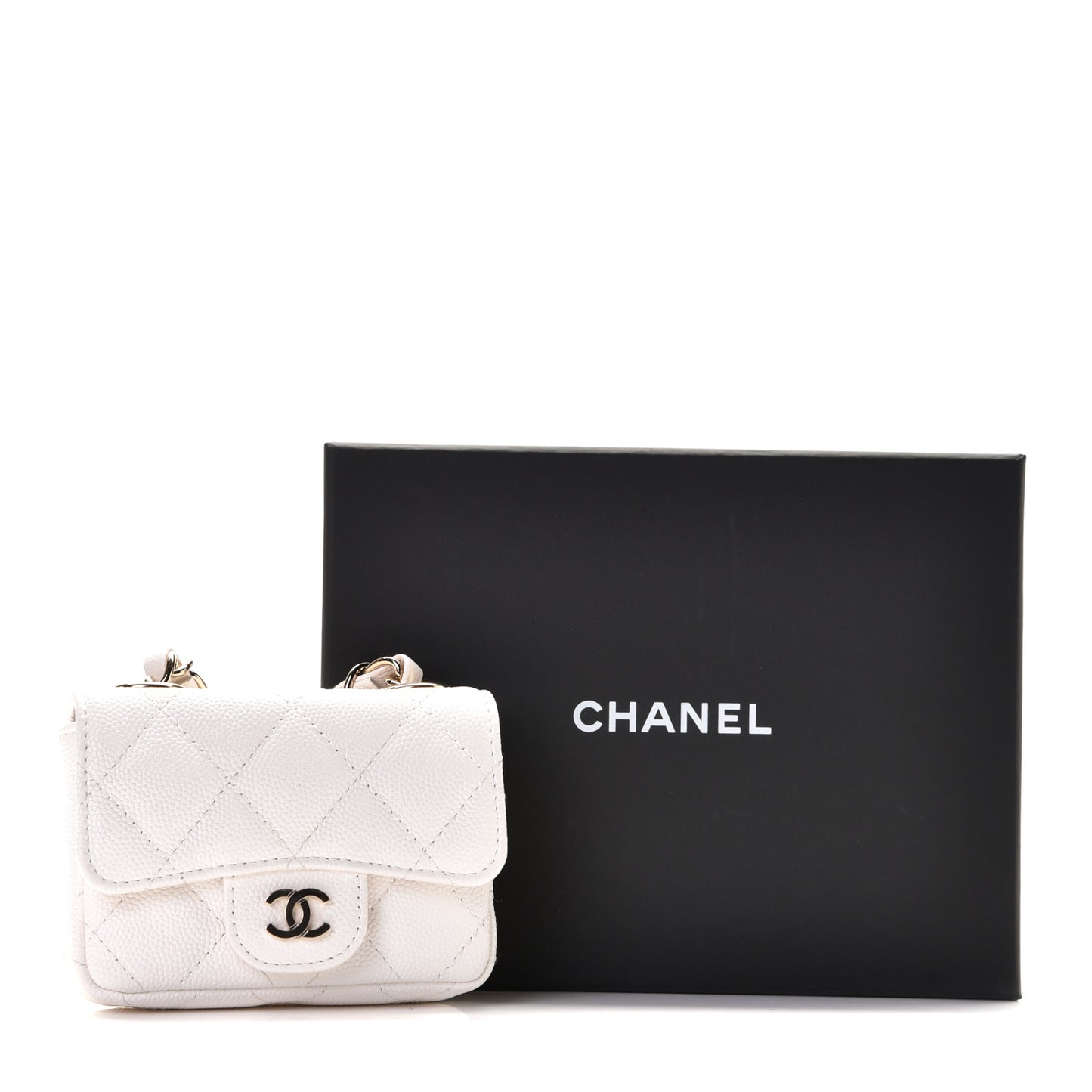 Caviar Quilted Mini Chain Belt Bag White
