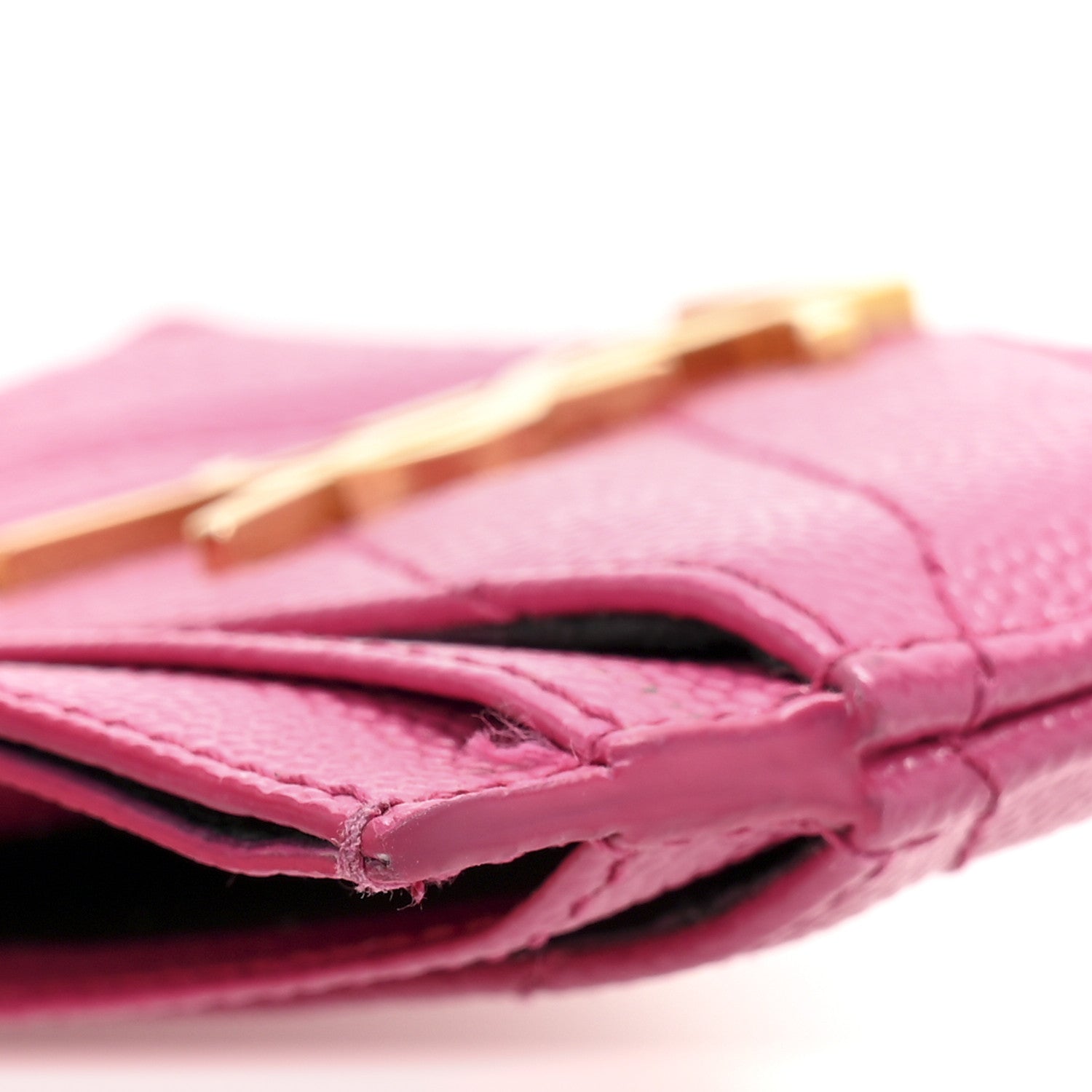 Saint Laurent Grain De Poudre Matelasse Chevron Monogram Credit Card Case Fresh Fuxia 10 of 10