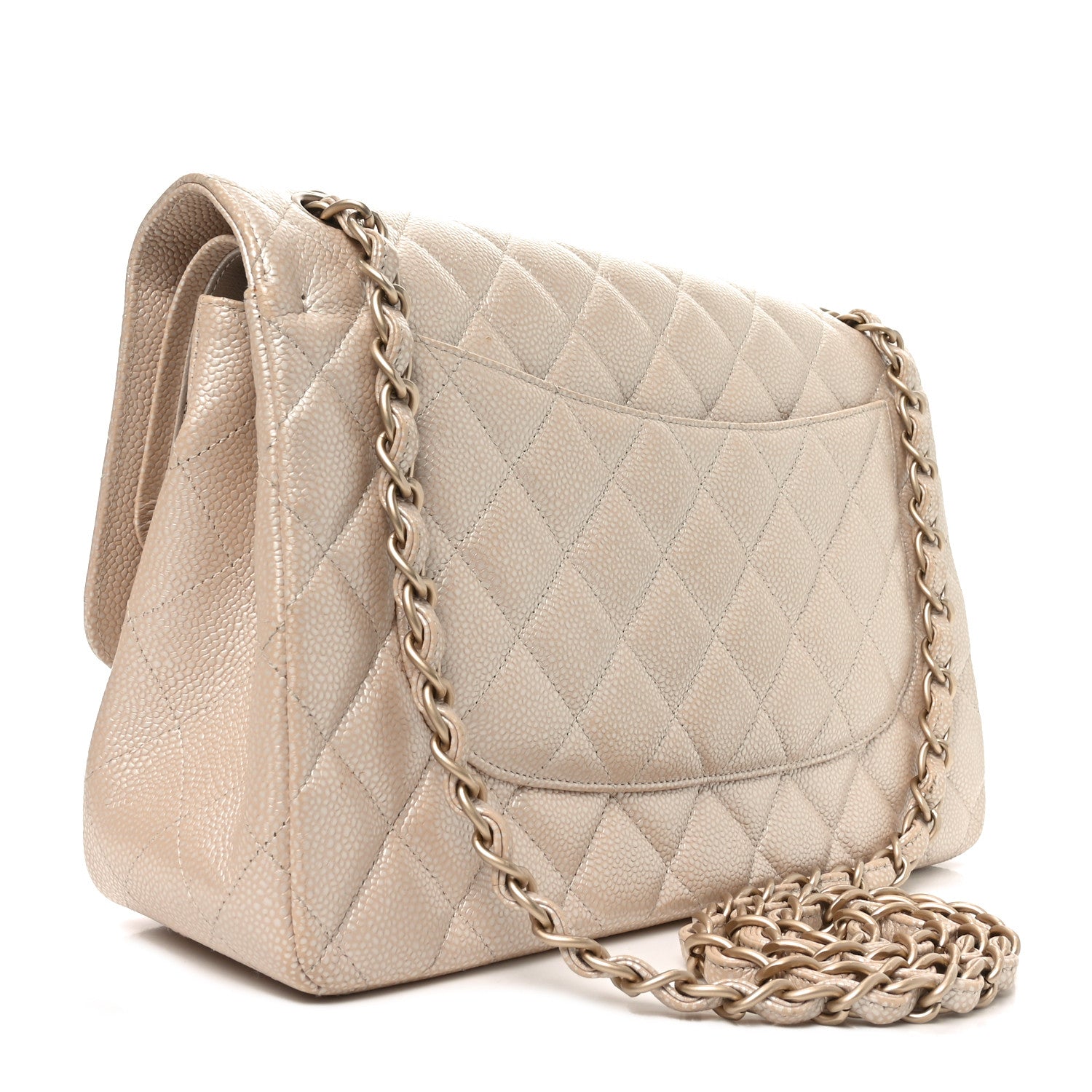 Chanel Iridescent Caviar Quilted Jumbo Double Flap Beige 3 of 11