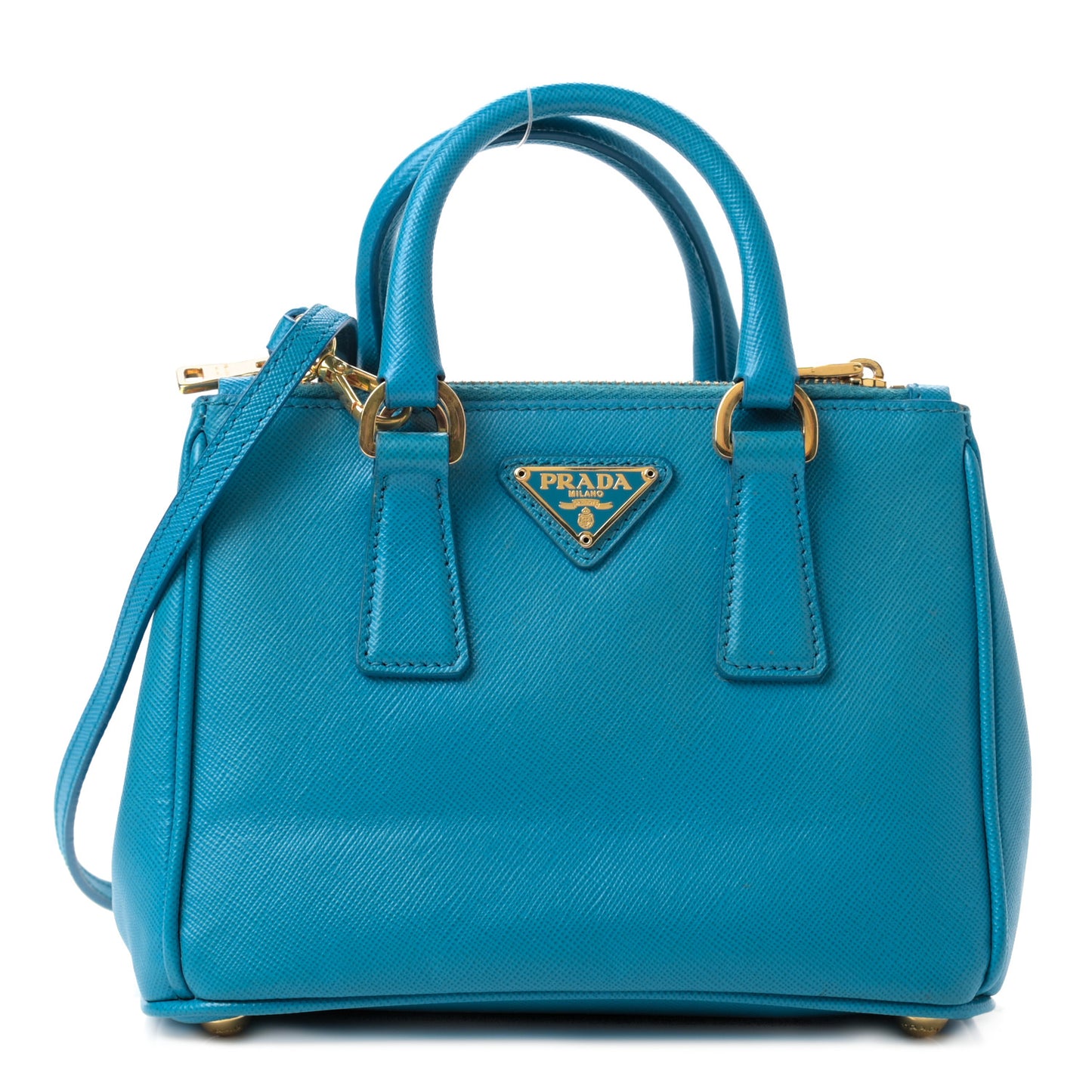 Saffiano Lux Micro Galleria Double Zip Tote Turchese