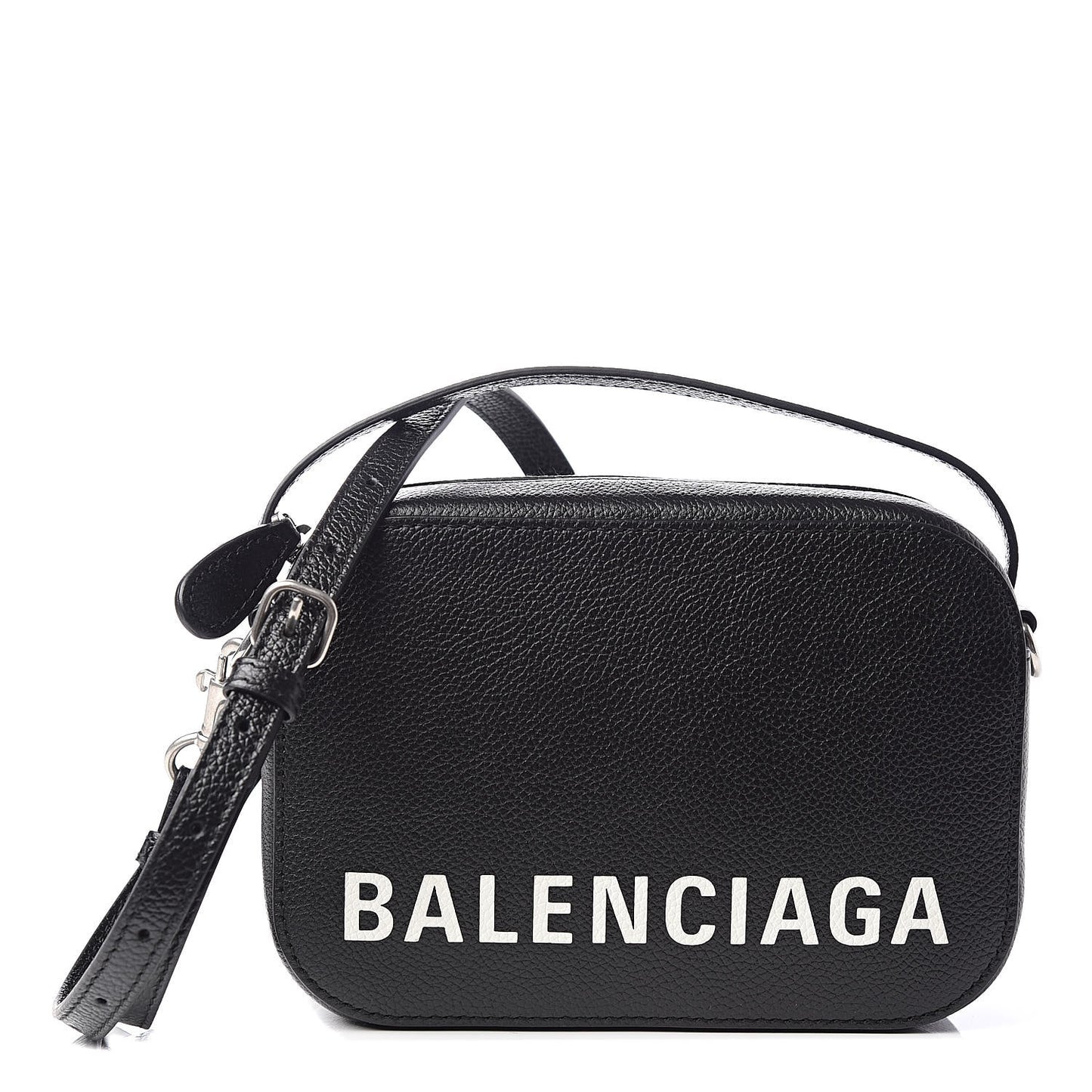 Grained Calfskin Logo XS Ville Top Handle Camera Bag Black White