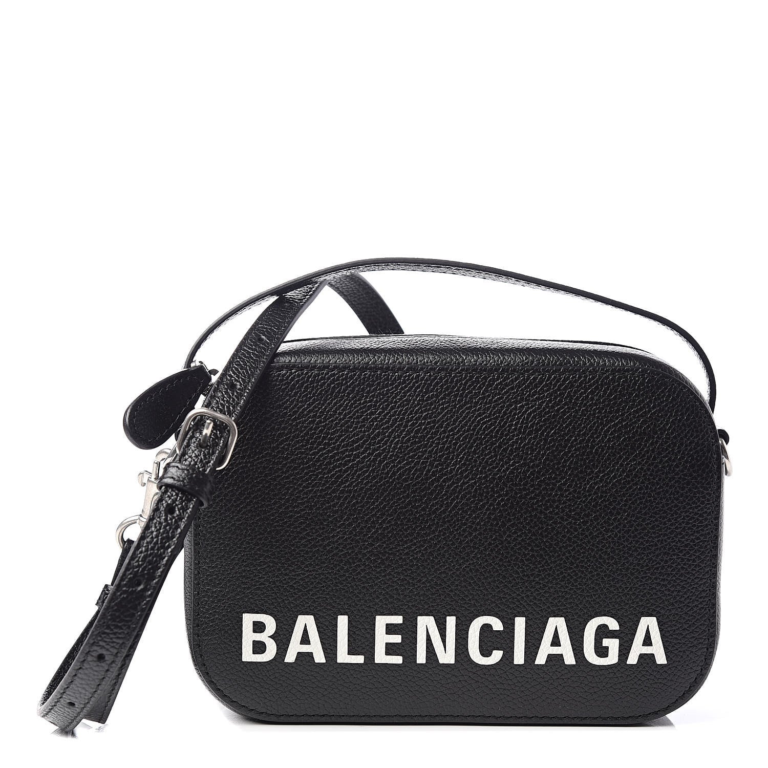 Balenciaga Grained Calfskin Logo XS Ville Top Handle Camera Bag Black White 1 of 11