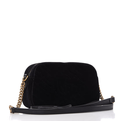 Gucci Velvet Matelasse Small GG Marmont Chain Shoulder Bag Black 3 of 10