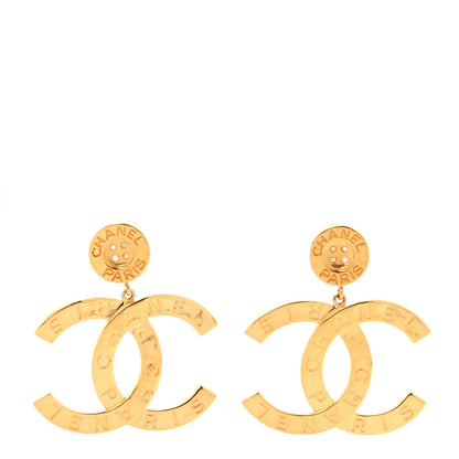 Chanel Metal Large Paris Button Clip On Earrings Gold 1 of 4