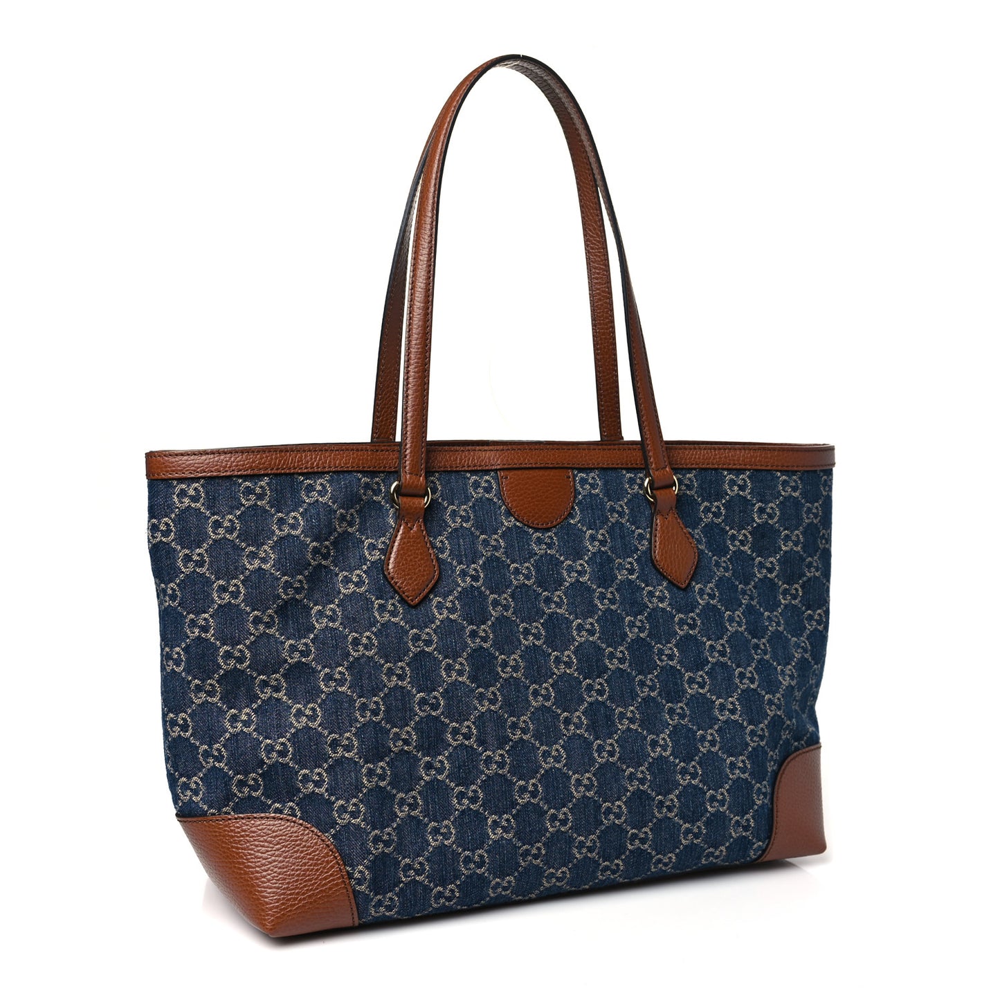 New Denim GG Monogram Medium Ophidia Shopping Tote Blue Tea Cuir