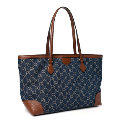 Gucci New Denim GG Monogram Medium Ophidia Shopping Tote Blue Tea Cuir 3 of 10