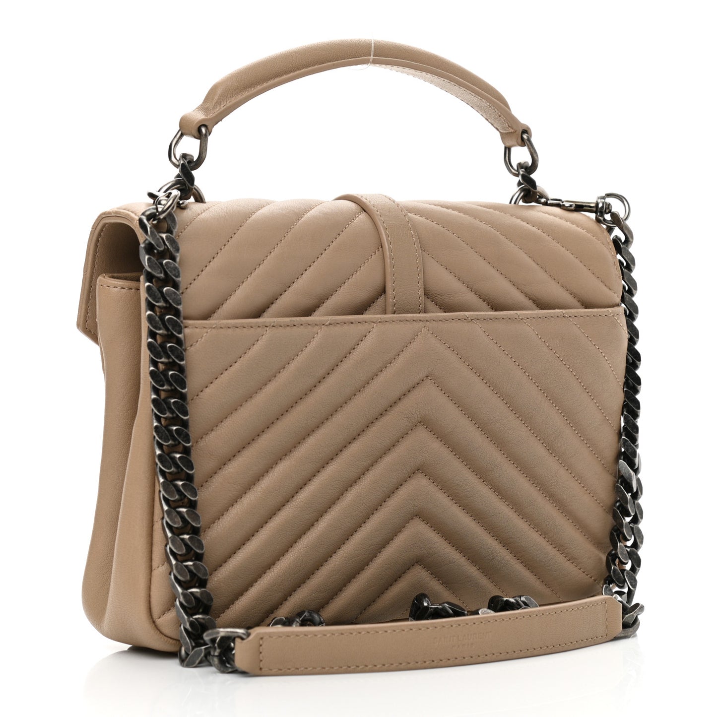 Sheepskin Matelasse Chevron Monogram Medium College Bag Dark Beige