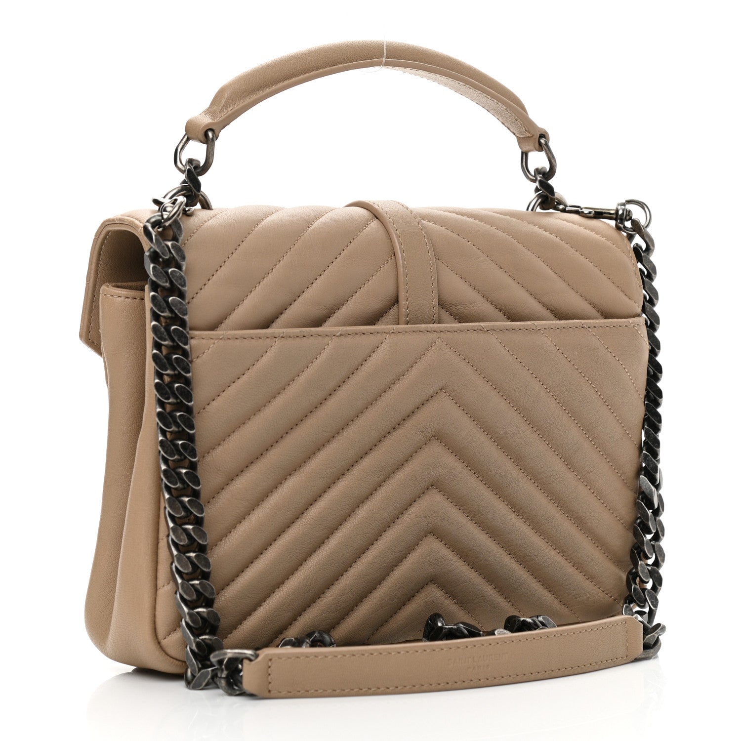 Saint Laurent Sheepskin Matelasse Chevron Monogram Medium College Bag Dark Beige 3 of 10