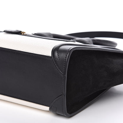 Celine Bullhide Calfskin Nubuck Bi-Color Nano Luggage Black White 9 of 10