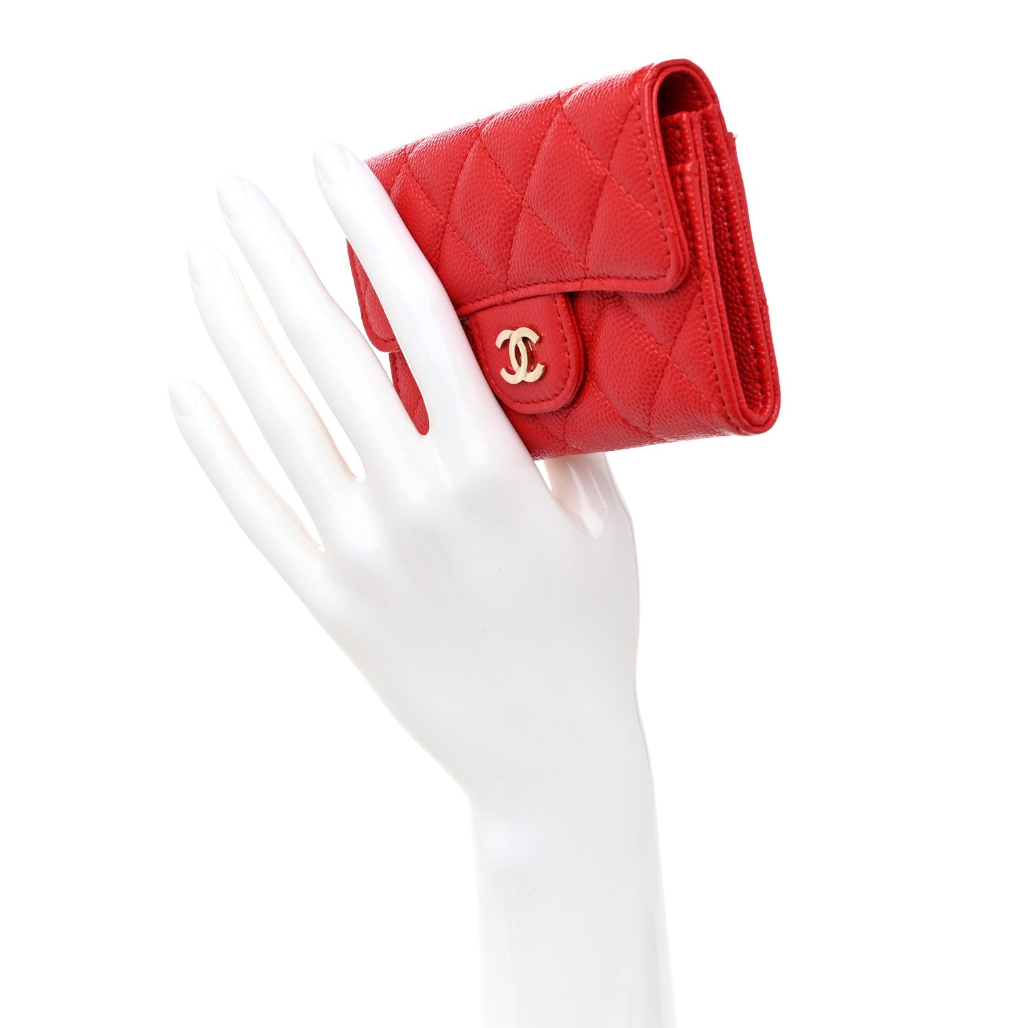 Chanel Caviar Quilted Flap Card Holder Wallet Red 2 of 9