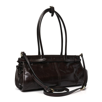 Prada Glossy Calfskin Triangle Medium Bonnie Shoulder Bag Dark Brown 3 of 11