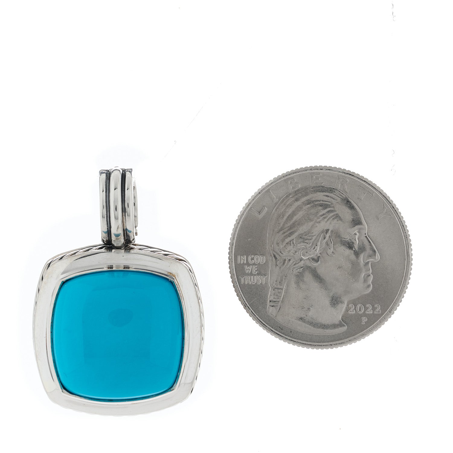 David Yurman Sterling Silver Turquoise 17mm Albion Enhancer Pendant 1 of 6