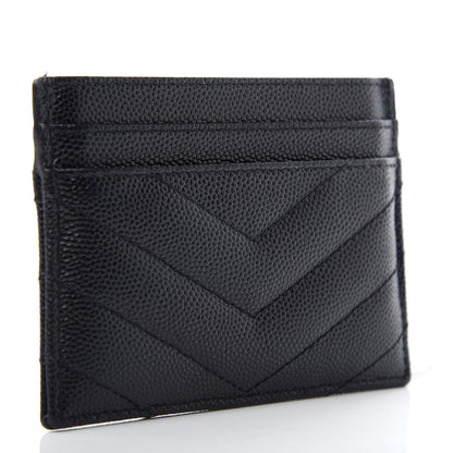 Saint Laurent Grain De Poudre Matelasse Chevron Monogram Credit Card Case Black 3 of 5