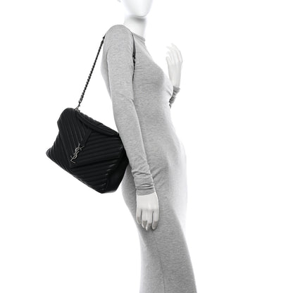 Saint Laurent Sheepskin Matelasse Chevron Monogram Large College Satchel Black 2 of 10