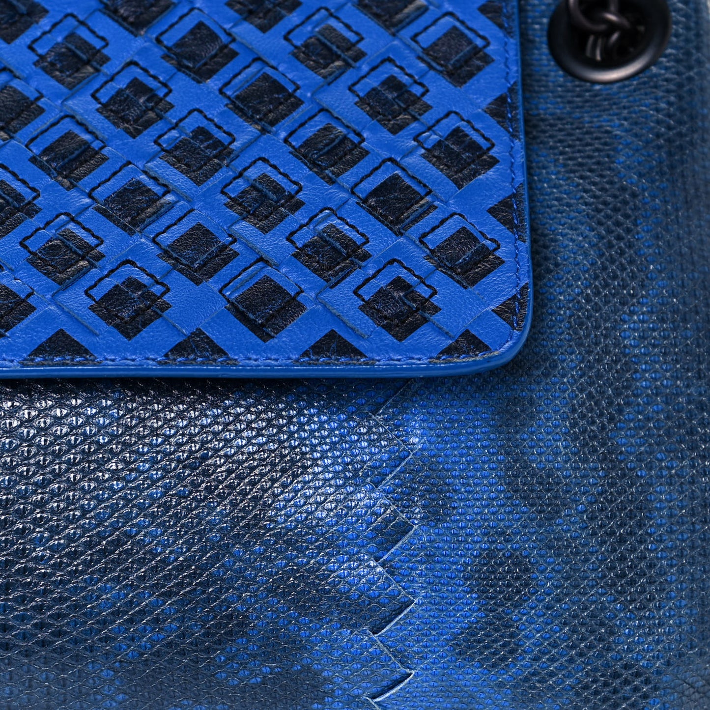 Nappa Lizard Intrecciato Flap Shoulder Bag Blue