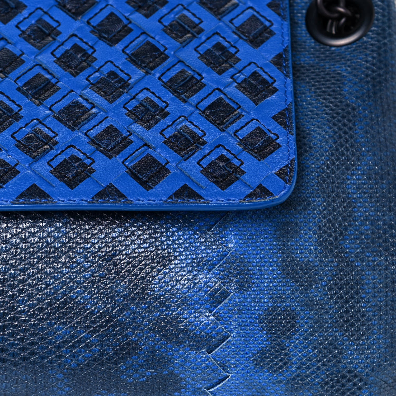 Bottega Veneta Nappa Lizard Intrecciato Flap Shoulder Bag Blue 7 of 13