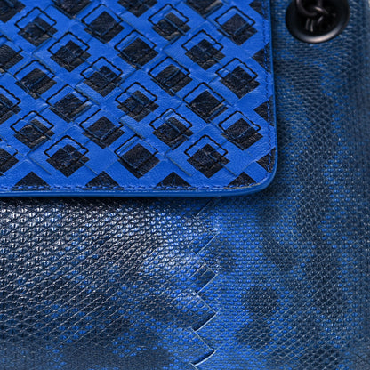 Bottega Veneta Nappa Lizard Intrecciato Flap Shoulder Bag Blue 7 of 13
