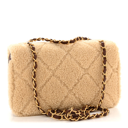 Chanel Shearling Lambskin Quilted Furry Coco Flap Beige Dark Brown 3 of 11
