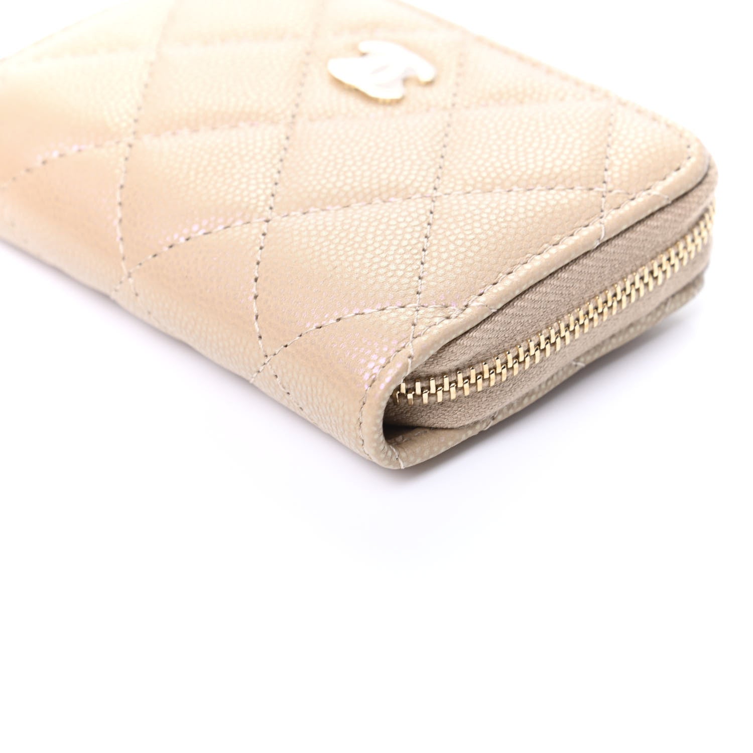 Chanel Iridescent Caviar Quilted Zip Around Coin Purse Beige 9 of 10