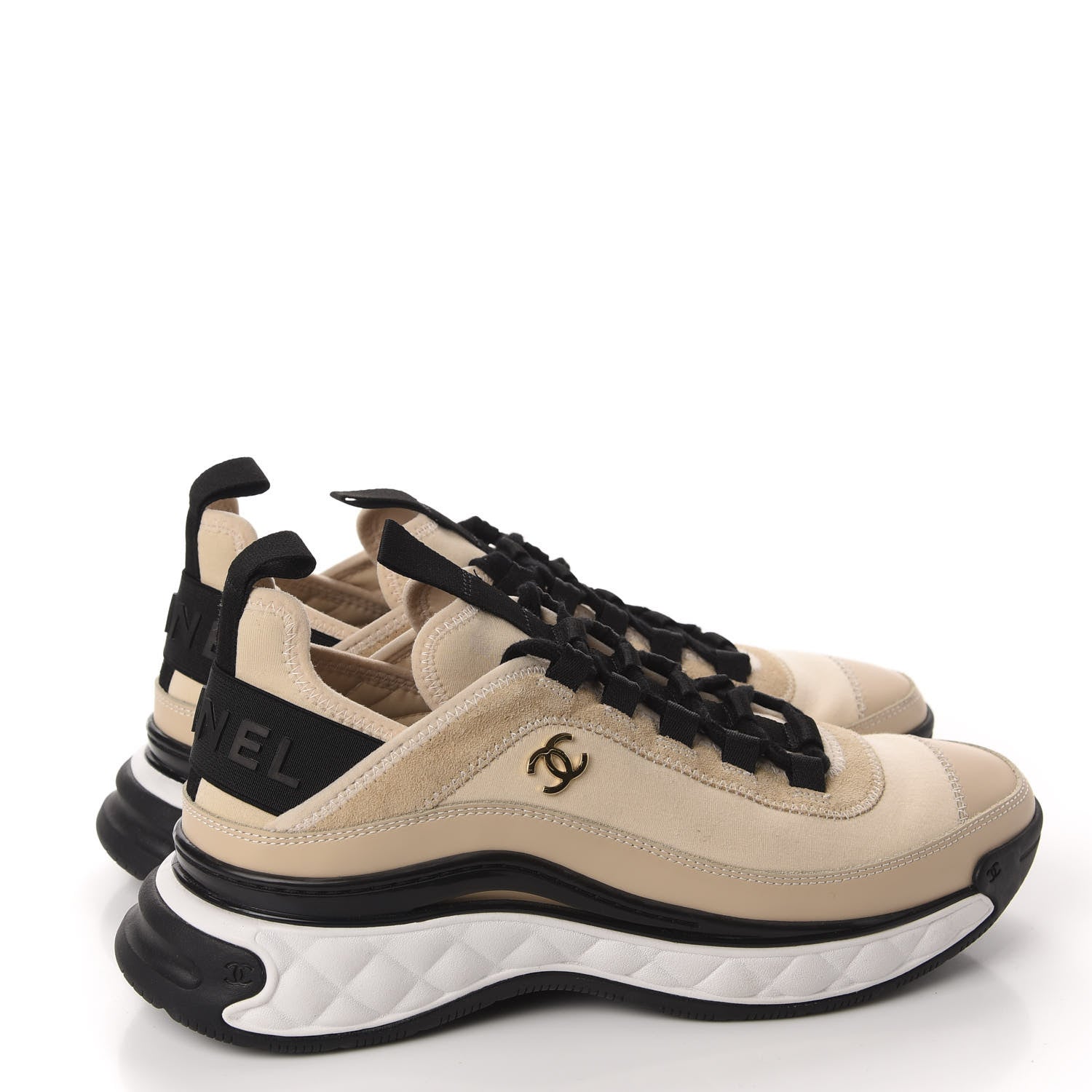 Chanel Calfskin Suede Nylon Grosgrain CC Sneakers 38.5 Beige 4 of 11