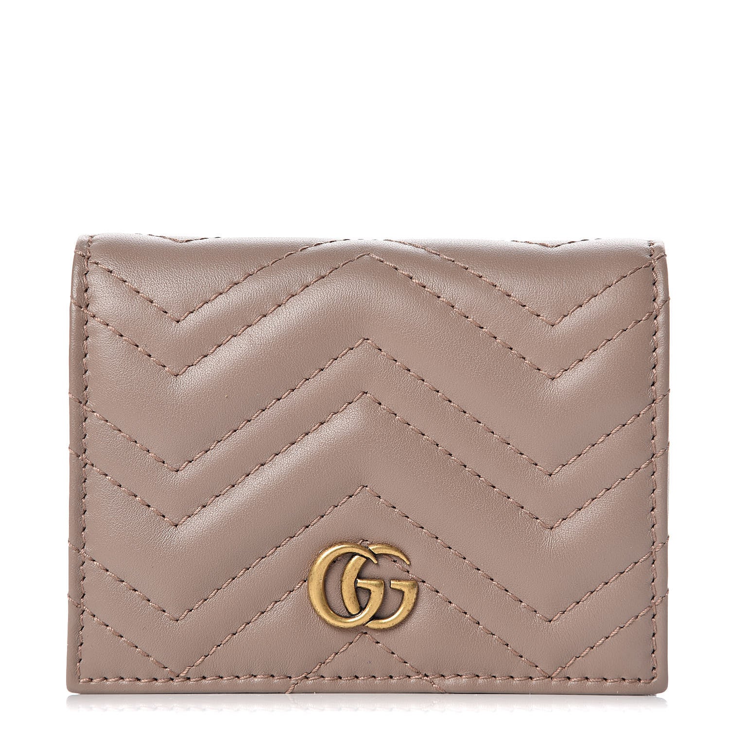 Gucci Calfskin Matelasse GG Marmont Card Case Wallet Porcelain Rose 1 of 11