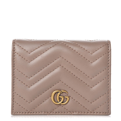 Gucci Calfskin Matelasse GG Marmont Card Case Wallet Porcelain Rose 1 of 11