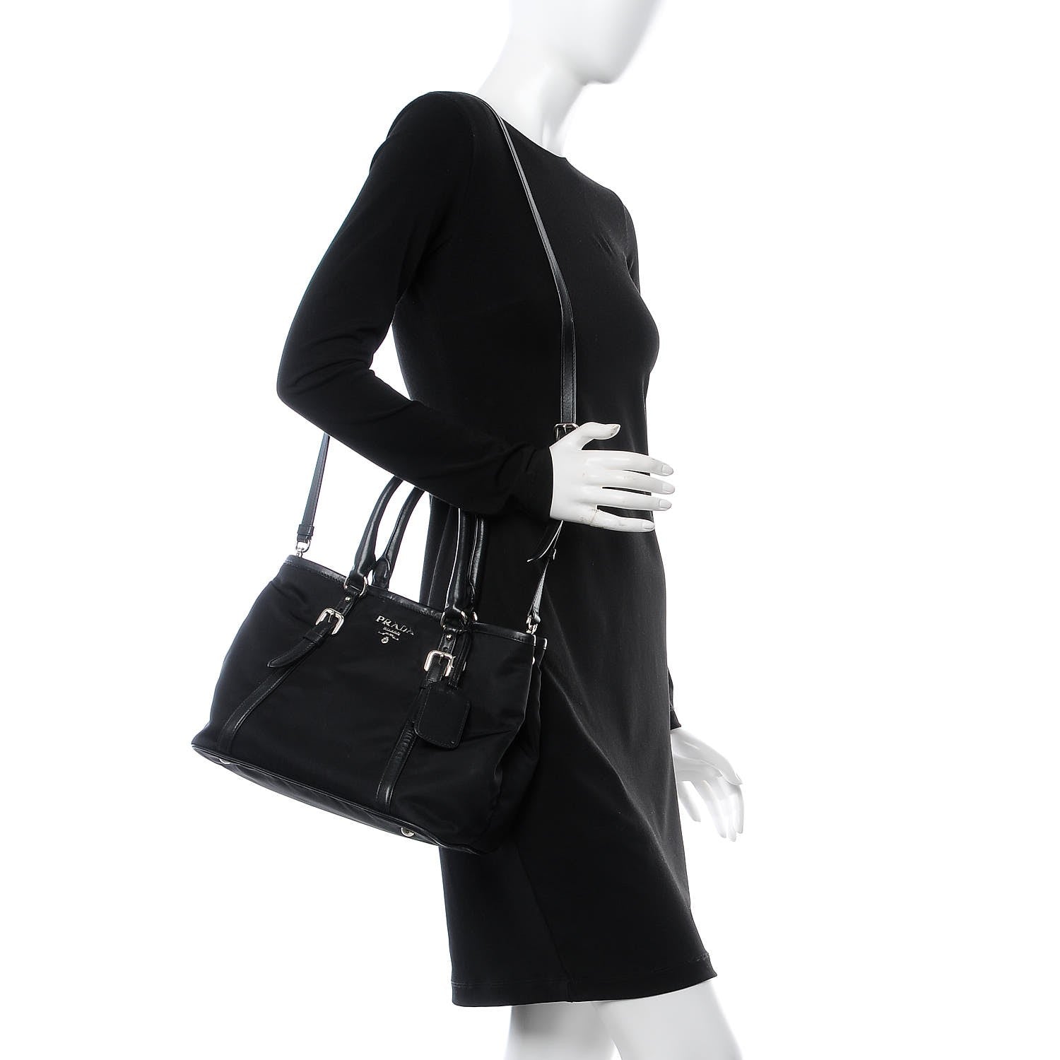 Prada Tessuto Nylon Soft Calf Tote Nero Black 2 of 10